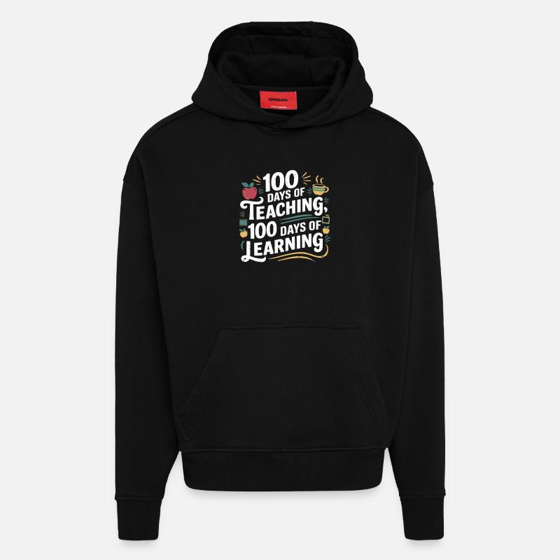 100 jours d’enseignement et d’apprentissage - Sweat à capuche bio épais oversize fabriqué en UE - SOLID BLACK