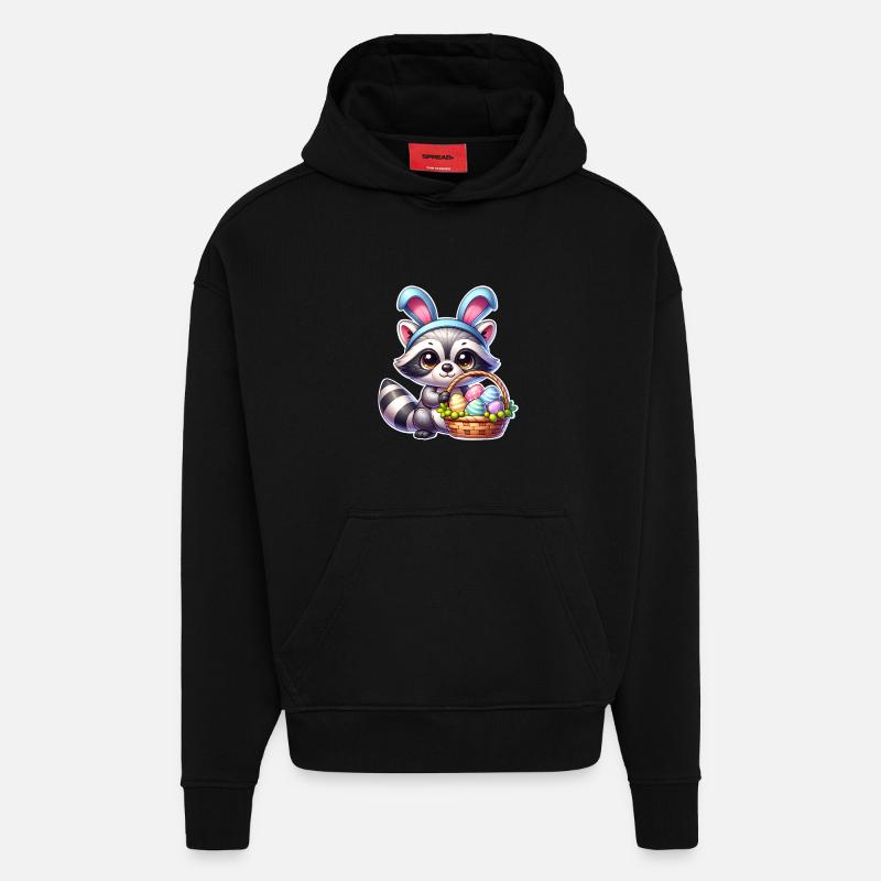 Raton laveur de Pâques - Sweat à capuche bio épais oversize fabriqué en UE - SOLID BLACK