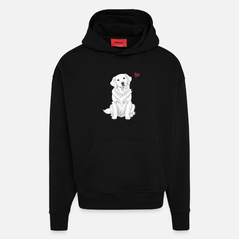 Golden Retriever anglais blanc crème - Sweat à capuche bio épais oversize fabriqué en UE - SOLID BLACK