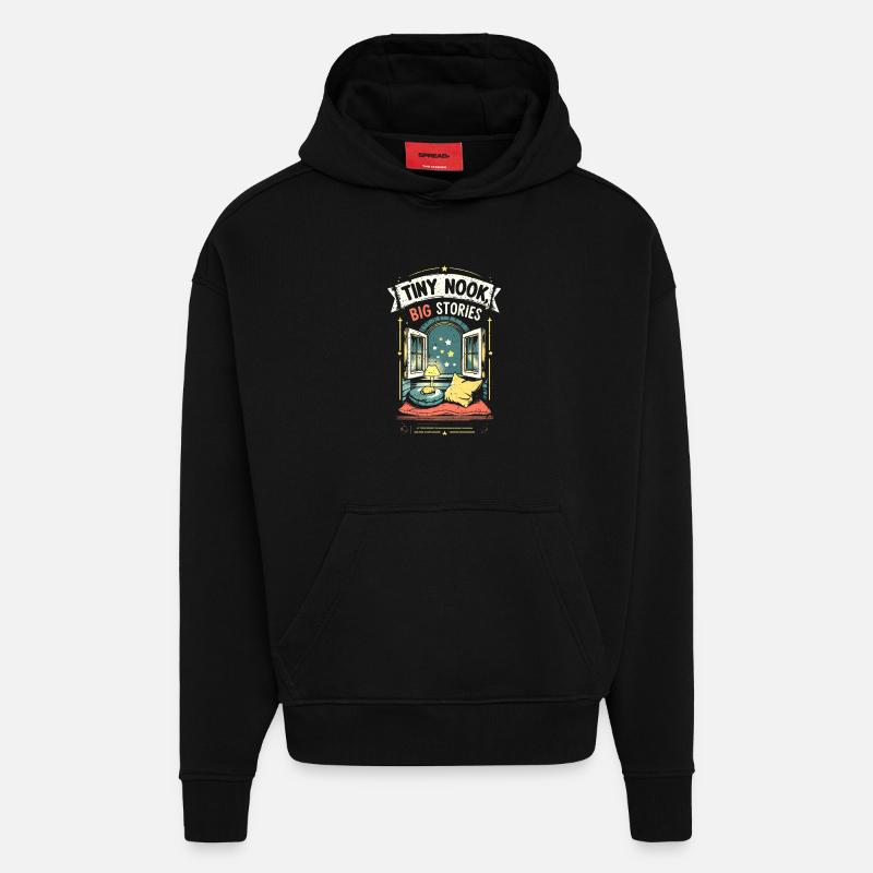 Tiny House Tiny Nook Grandes histoires - Sweat à capuche bio épais oversize fabriqué en UE - SOLID BLACK