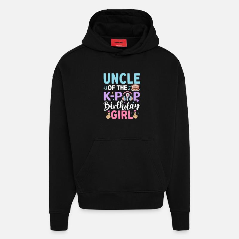 Oncle de la fille d’anniversaire K-Pop - Sweat à capuche bio épais oversize fabriqué en UE - SOLID BLACK