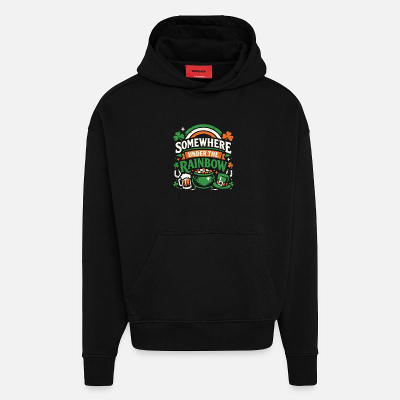 Sous l’arc-en-ciel | La Saint-Patrick - Sweat à capuche bio épais oversize fabriqué en UE - SOLID BLACK