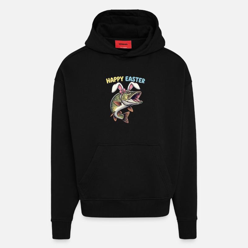 Easter fish pike with rabbit ears - Hoodie- made by SPREAD  - SOLID BLACK