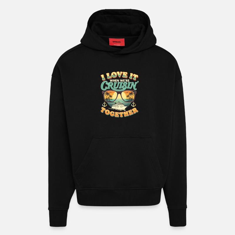 Croisière Cruise Ship Vacances - Sweat à capuche bio épais oversize fabriqué en UE - SOLID BLACK