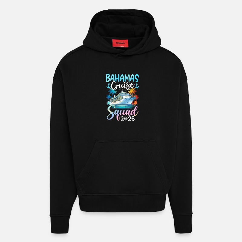 Équipe de croisière des Bahamas 2026 - Sweat à capuche bio épais oversize fabriqué en UE - SOLID BLACK