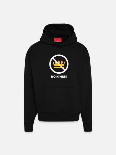 Pas de rois ! (Projet de protestation / NEG 2C) - Sweat à capuche bio épais oversize fabriqué en UE - SOLID BLACK