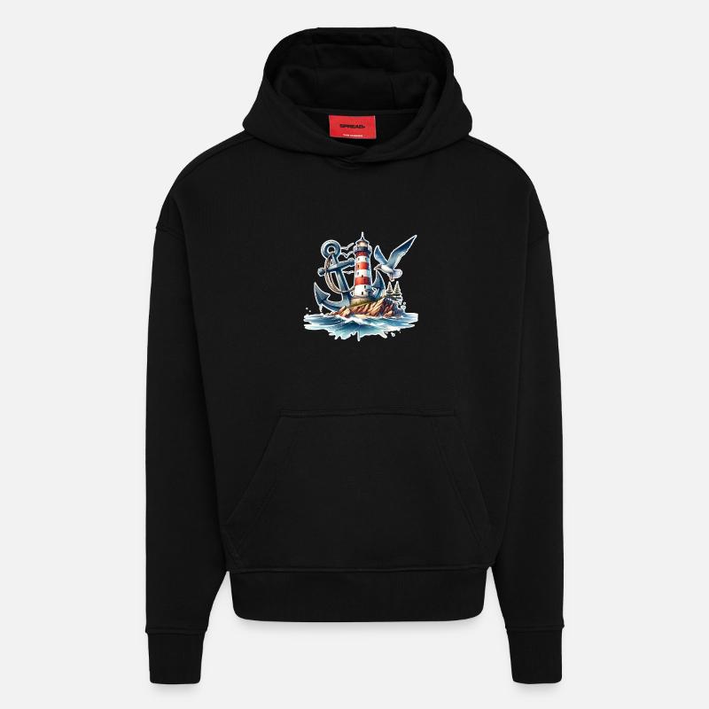 Leuchtturm Anker  - Hoodie- made by SPREAD  - SOLID BLACK