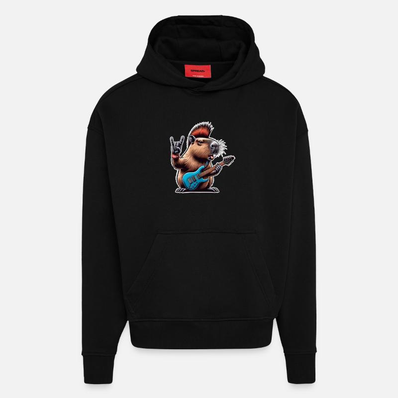Guitariste électrique Rock N Roll - Sweat à capuche bio épais oversize fabriqué en UE - SOLID BLACK