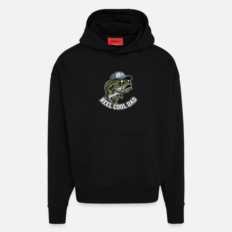 Mouliner Papa Cool Pêche Papa Père - Sweat à capuche bio épais oversize fabriqué en UE - SOLID BLACK