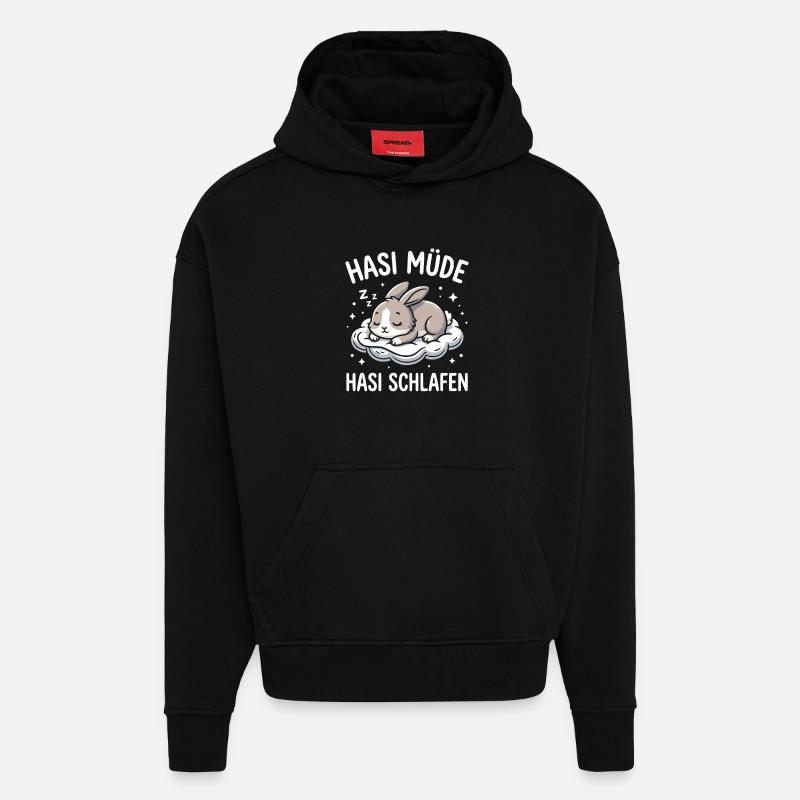 Lapin fatigué lapin endormi - Sweat à capuche bio épais oversize fabriqué en UE - SOLID BLACK