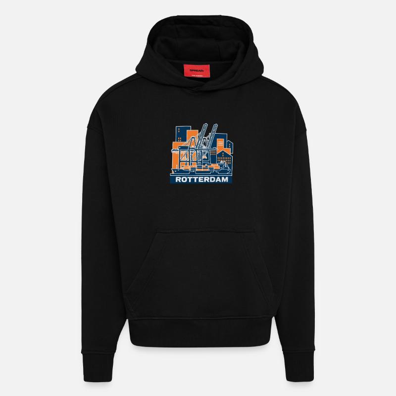 Rotterdam Hafen Kran Containerschiff - Hoodie- made by SPREAD  - SOLID BLACK