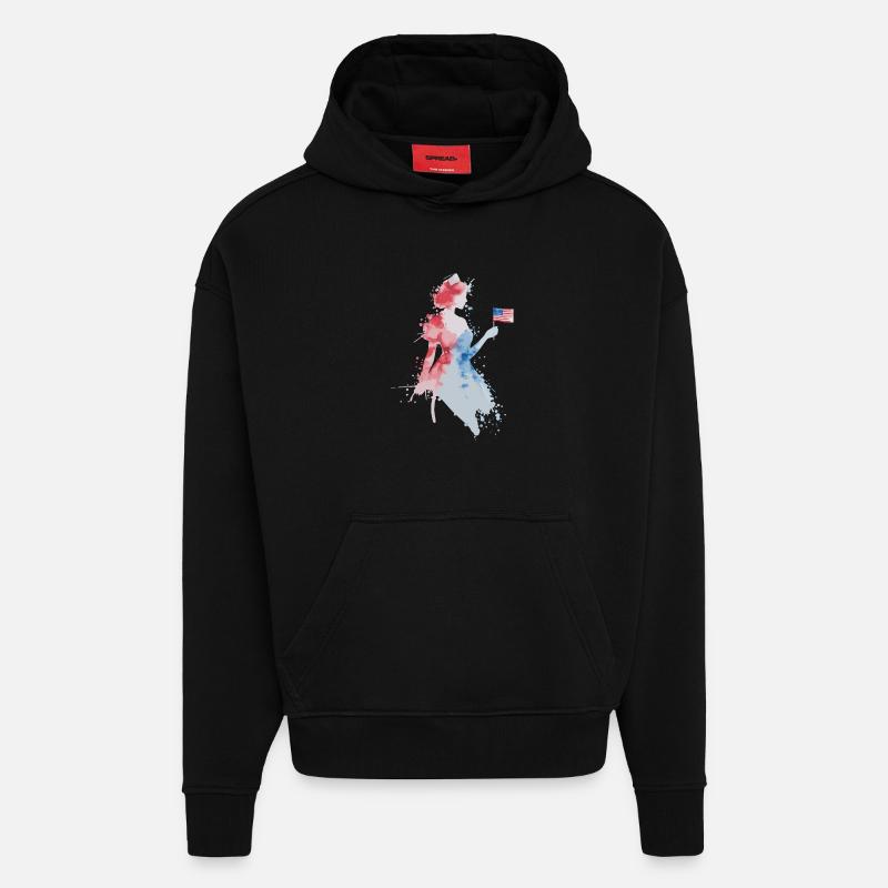 Aquarelle drapeau Nurse USA - Sweat à capuche bio épais oversize fabriqué en UE - SOLID BLACK