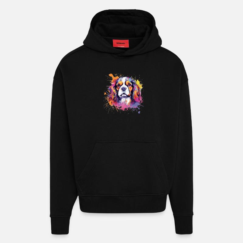 Cavalier King Charles Spaniel Splash Art - Sweat à capuche bio épais oversize fabriqué en UE - SOLID BLACK