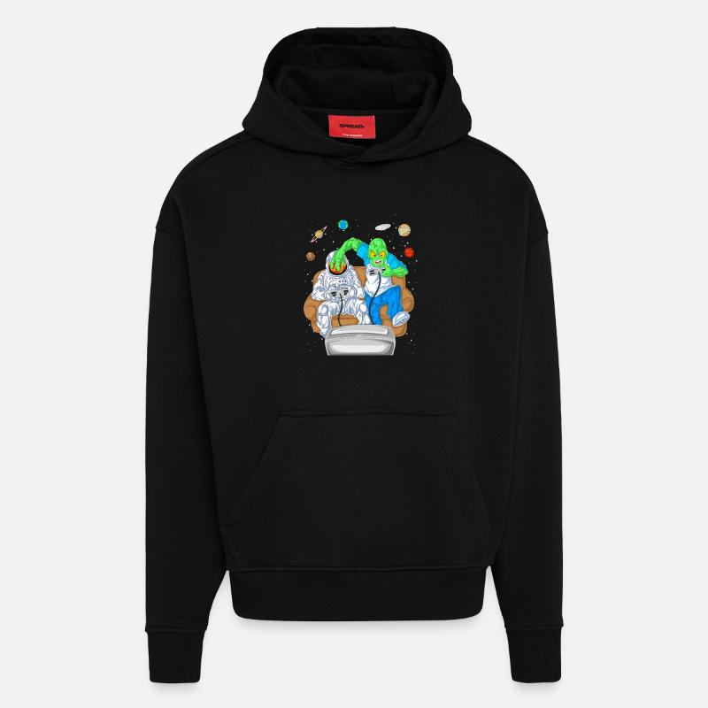 T-shirt de jeu Alien Astronaut - Sweat à capuche bio épais oversize fabriqué en UE - SOLID BLACK