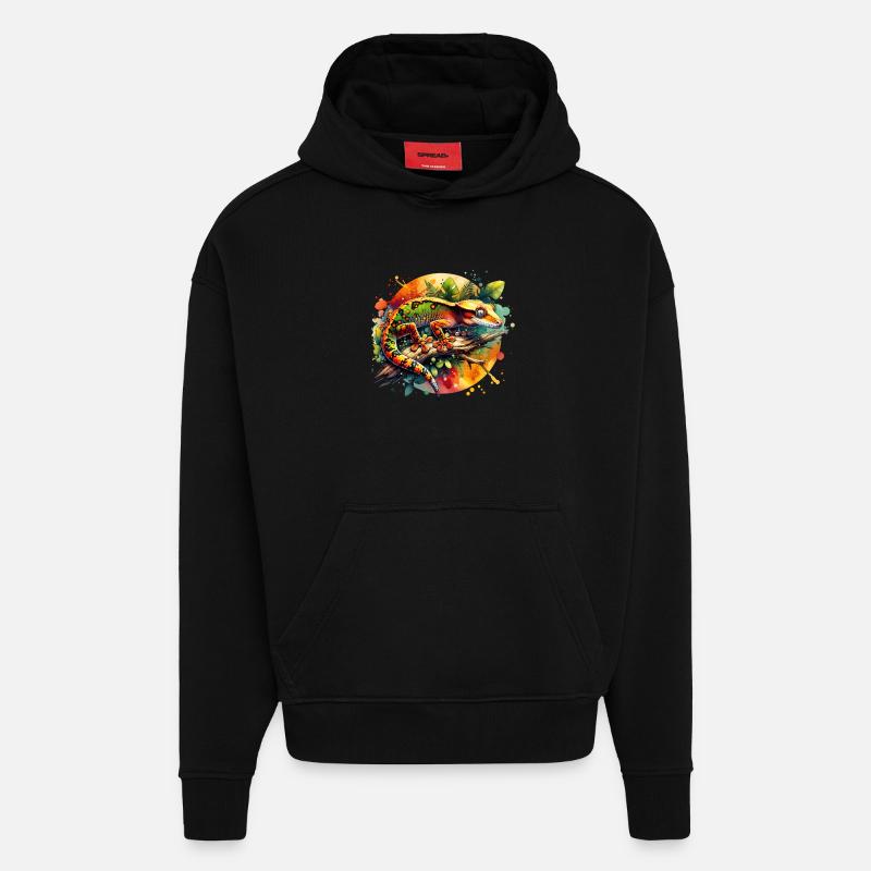Don Gecko couronné - Sweat à capuche bio épais oversize fabriqué en UE - SOLID BLACK