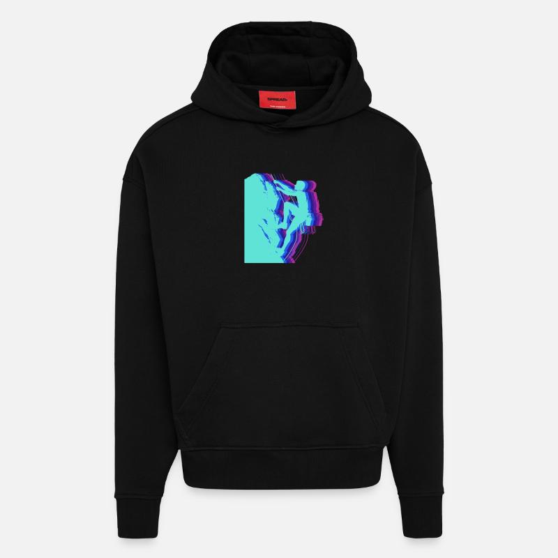 Glitch Art Kletterer Silhouette Modern - Hoodie- made by SPREAD  - SOLID BLACK