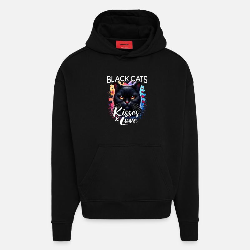 Amour du chat noir - Sweat à capuche bio épais oversize fabriqué en UE - SOLID BLACK