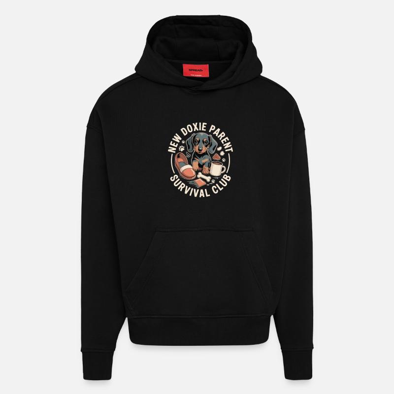 Club de survie teckel - Sweat à capuche bio épais oversize fabriqué en UE - SOLID BLACK