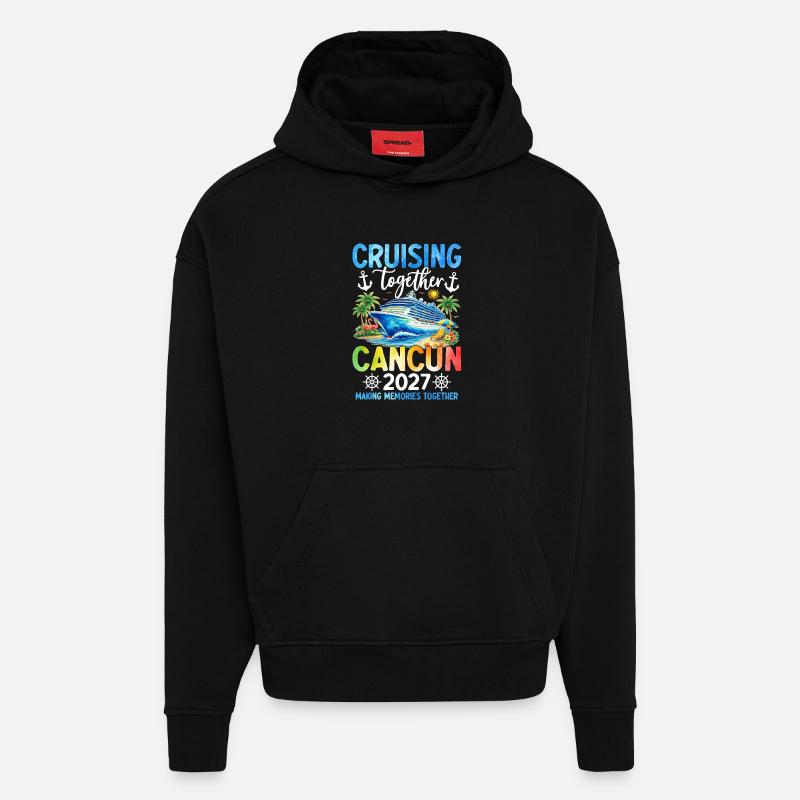 Croisière ensemble Cancún 2027 - Sweat à capuche bio épais oversize fabriqué en UE - SOLID BLACK