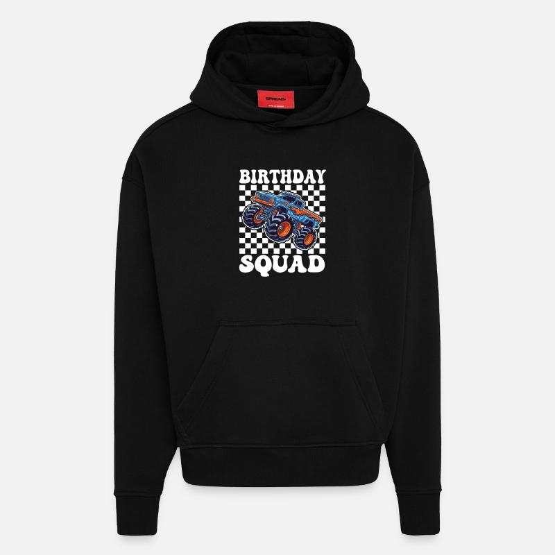 Équipe d’anniversaire des Monster Trucks - Sweat à capuche bio épais oversize fabriqué en UE - SOLID BLACK