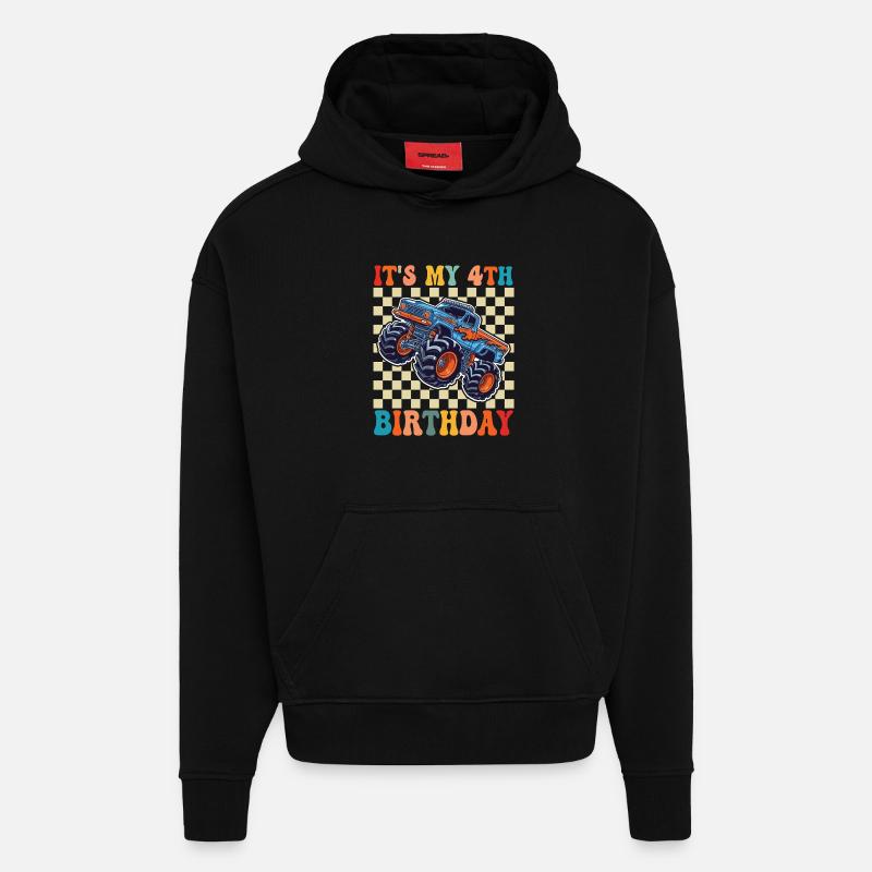 Monster Truck pour 4e anniversaire - Sweat à capuche bio épais oversize fabriqué en UE - SOLID BLACK