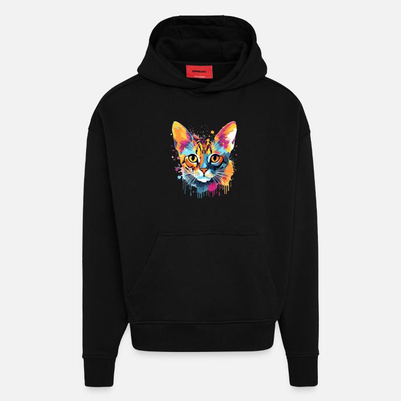 Bunte Bengal-Katzengesicht-Splash-Art - Hoodie- made by SPREAD  - SOLID BLACK