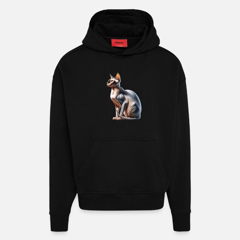 Chat Sphynx - Sweat à capuche bio épais oversize fabriqué en UE - SOLID BLACK