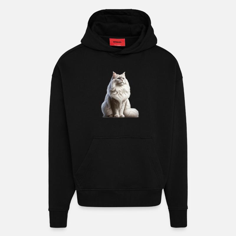 Chat angora turc - Sweat à capuche bio épais oversize fabriqué en UE - SOLID BLACK