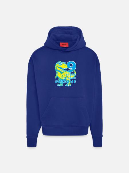 DINO 9 YEARS DINOSAUR 9TH BIRTHDAY - Hoodie- made by SPREAD  - SOLID BLACK