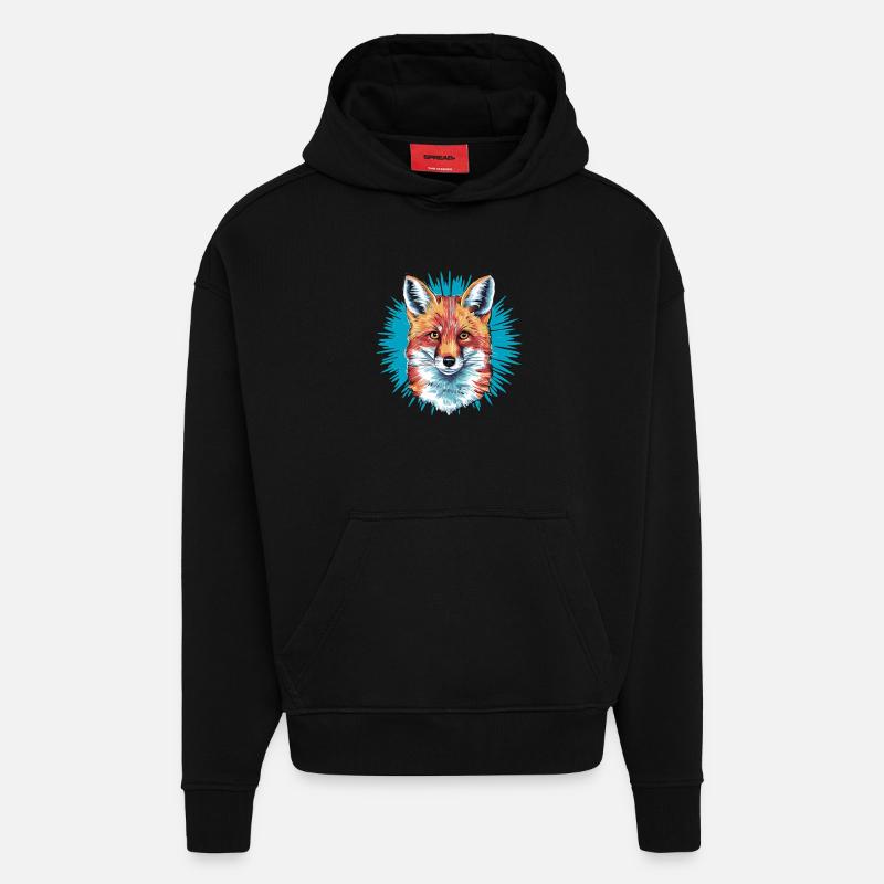 Renard - Illustration - Sweat à capuche bio épais oversize fabriqué en UE - SOLID BLACK