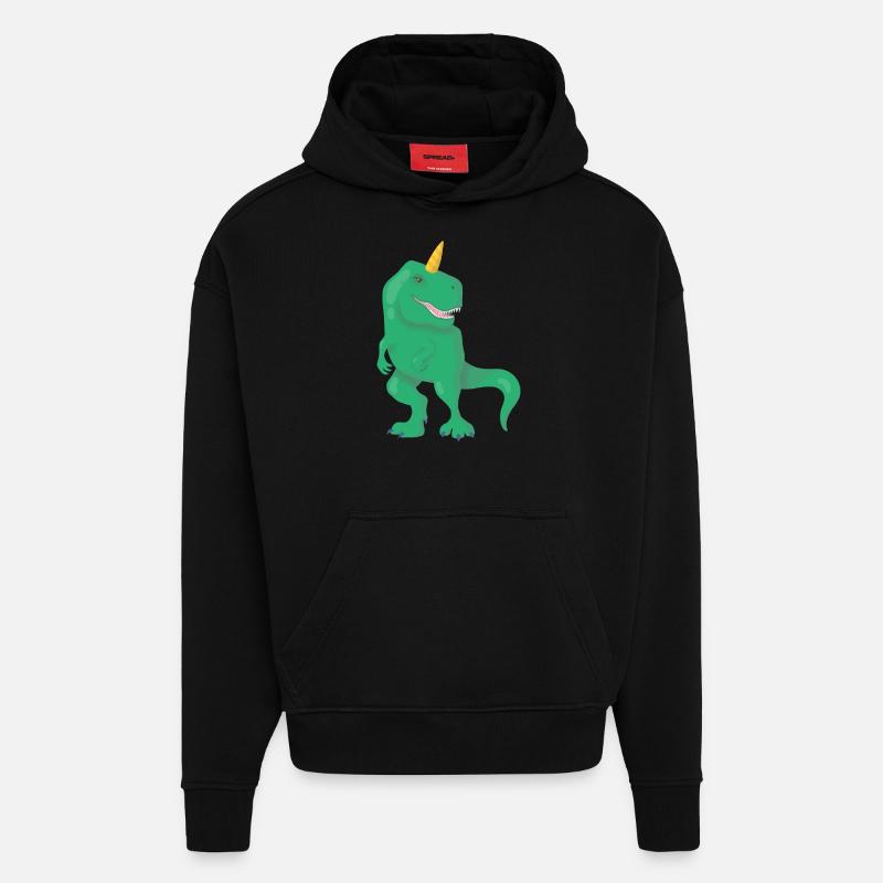 Dino Einhorn T-Rex - Sweat à capuche bio épais oversize fabriqué en UE - SOLID BLACK