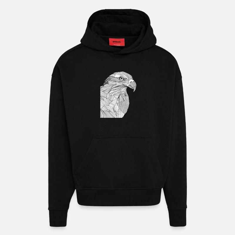 Lignes art aigle #eagle - Sweat à capuche bio épais oversize fabriqué en UE - SOLID BLACK