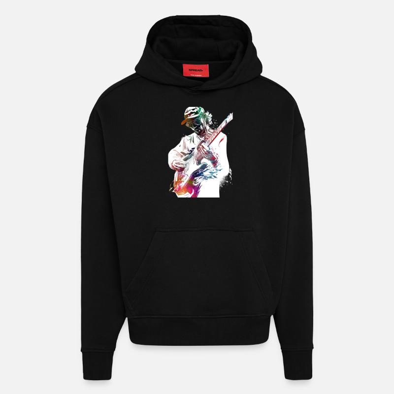 Art musical de guitariste - Sweat à capuche bio épais oversize fabriqué en UE - SOLID BLACK
