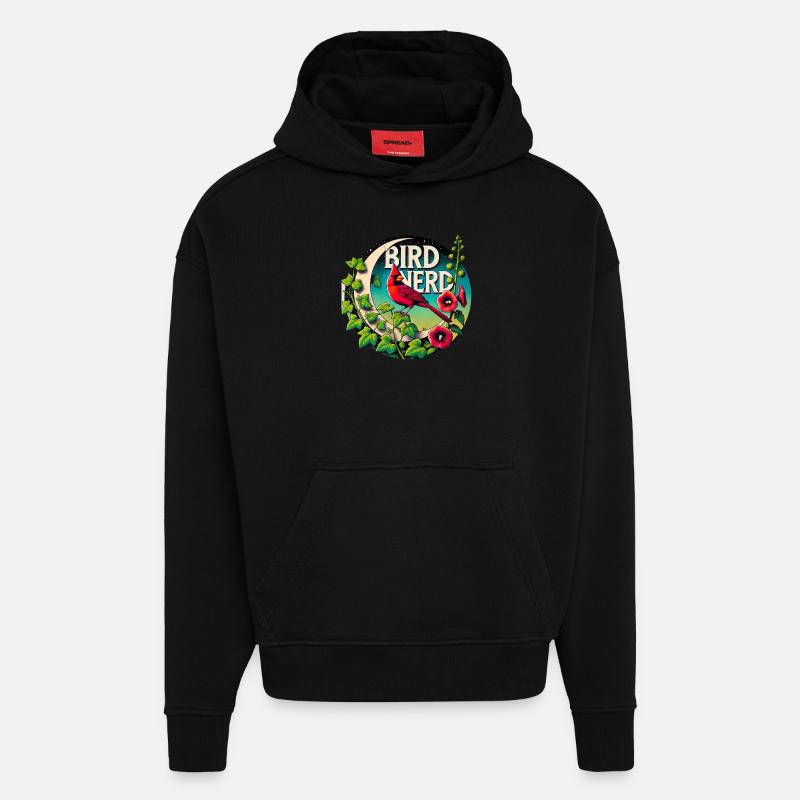 Nerd d’oiseau - Sweat à capuche bio épais oversize fabriqué en UE - SOLID BLACK