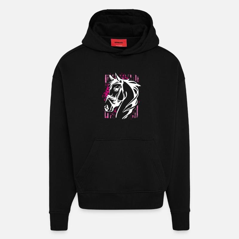 Graffiti-Stil Pferd mit Pinkem Farbsplash - Hoodie- made by SPREAD  - SOLID BLACK