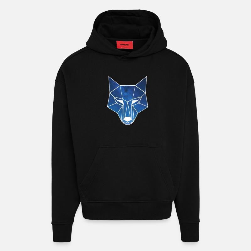 Loup blanc et ciel étoilé - Sweat à capuche bio épais oversize fabriqué en UE - SOLID BLACK
