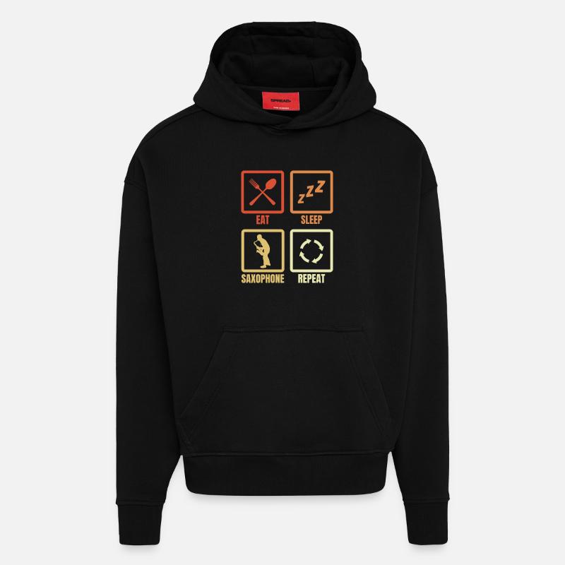 Eat Sleep Saxophone Répéter - Sweat à capuche bio épais oversize fabriqué en UE - SOLID BLACK