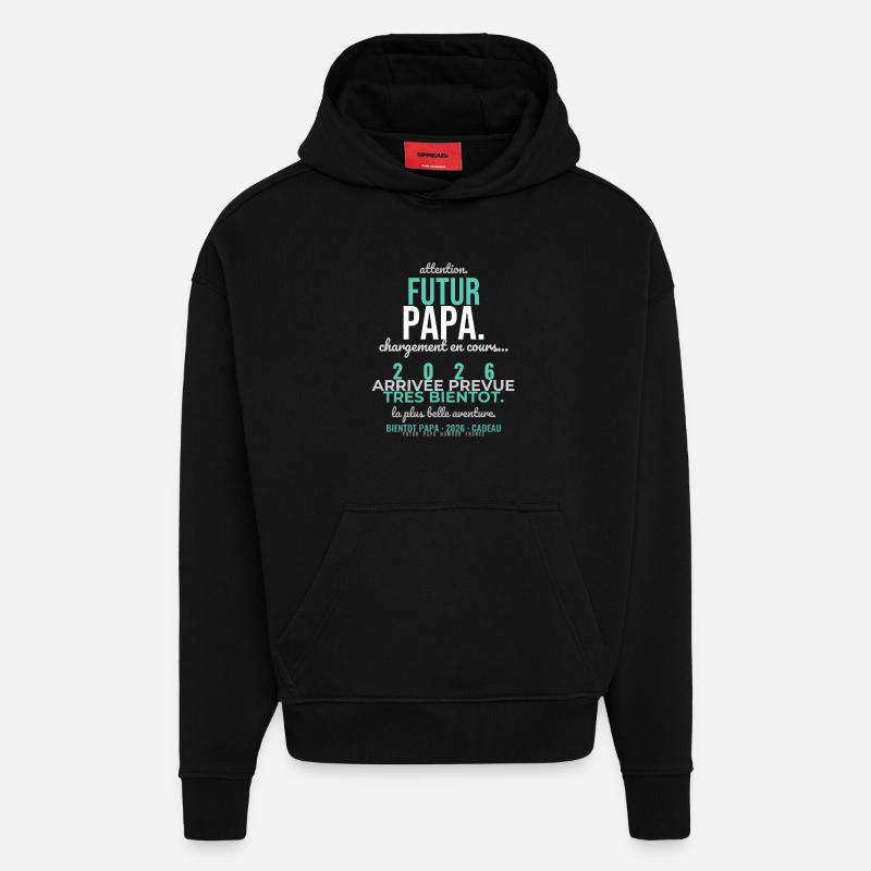 Futur Papa 2026 - Sweat à capuche bio épais oversize fabriqué en UE - SOLID BLACK