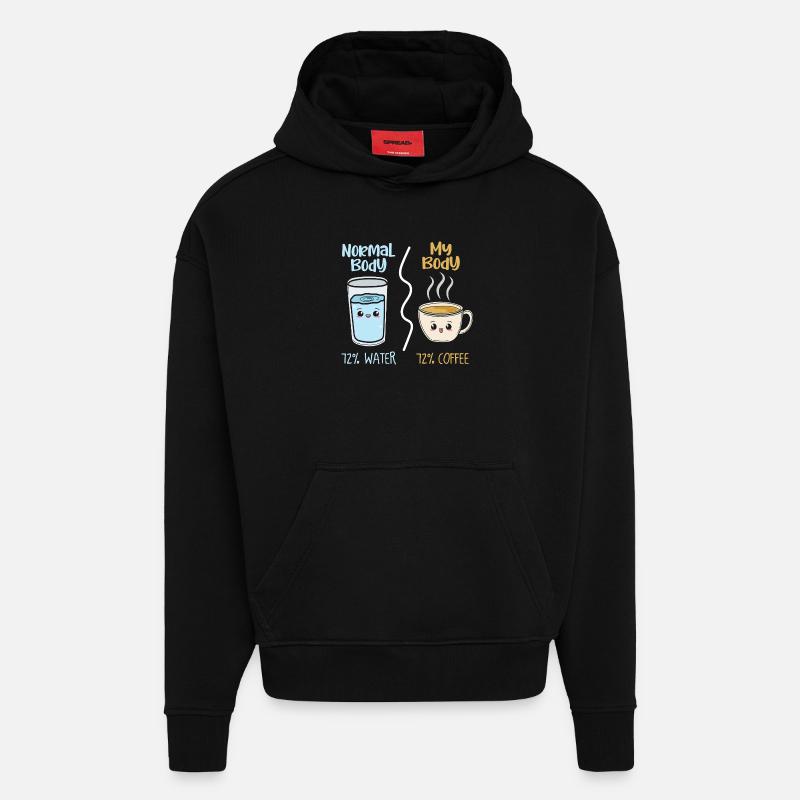 Café vs eau 72 % - Sweat à capuche bio épais oversize fabriqué en UE - SOLID BLACK