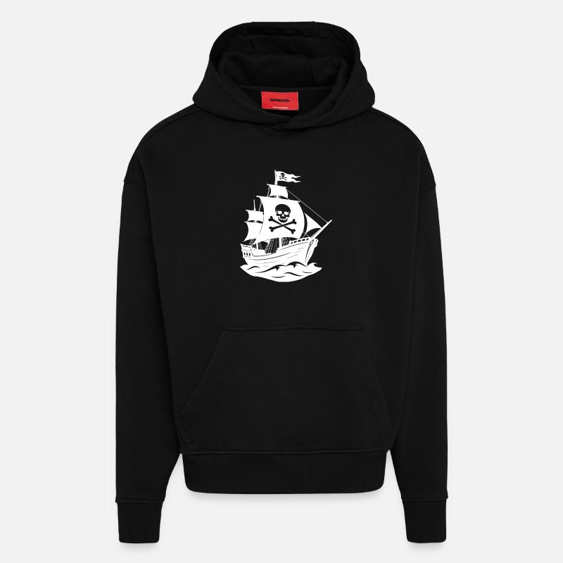 Bateau pirate - Sweat à capuche bio épais oversize fabriqué en UE - SOLID BLACK