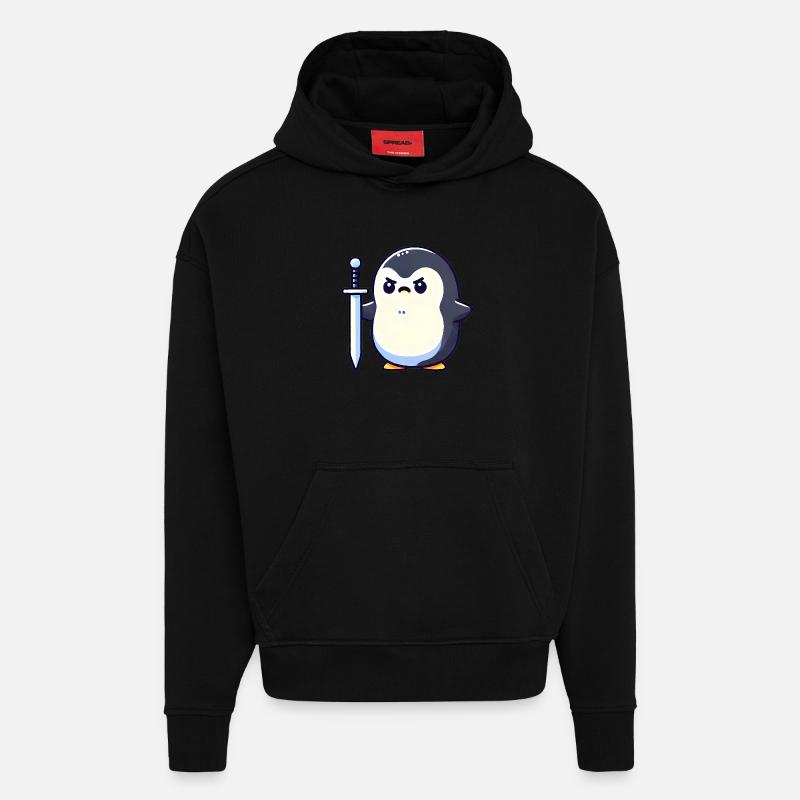 Petit pingouin guerrier - Sweat à capuche bio épais oversize fabriqué en UE - SOLID BLACK