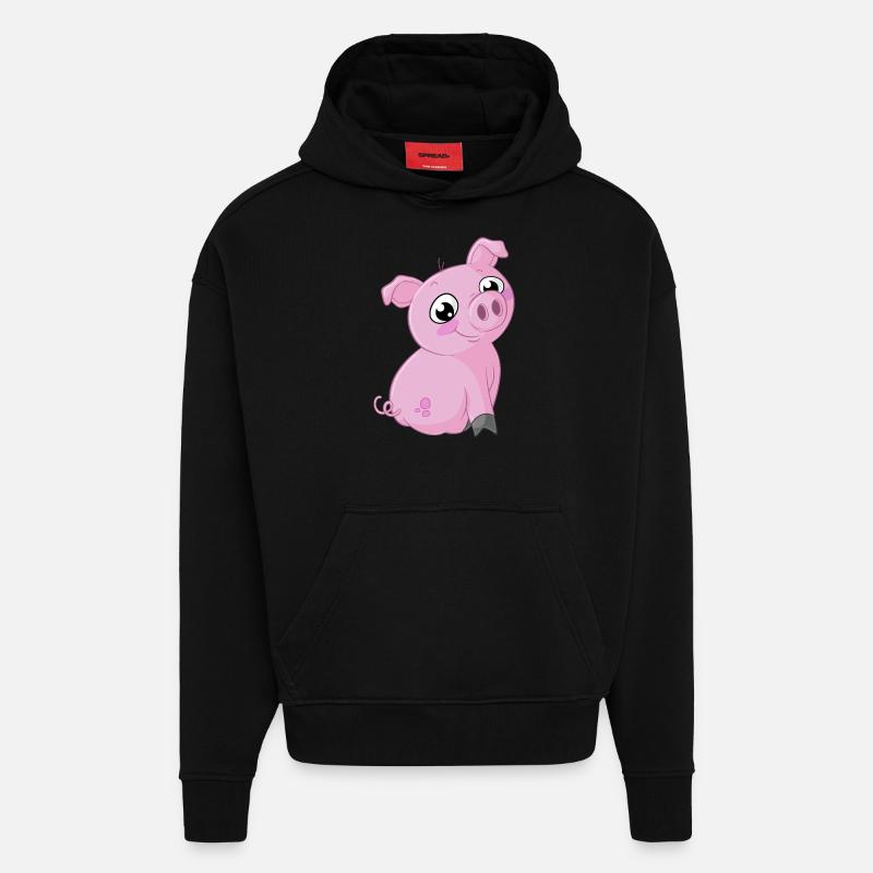 Süßes Comic Schweinchen - Hoodie- made by SPREAD  - SOLID BLACK