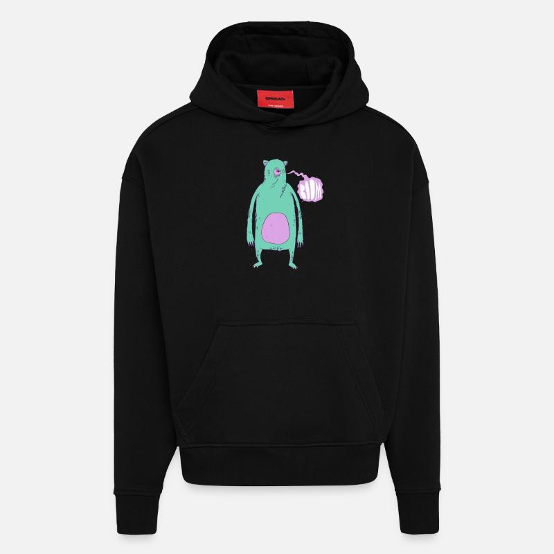 Boom Bear Green - Sweat à capuche bio épais oversize fabriqué en UE - SOLID BLACK