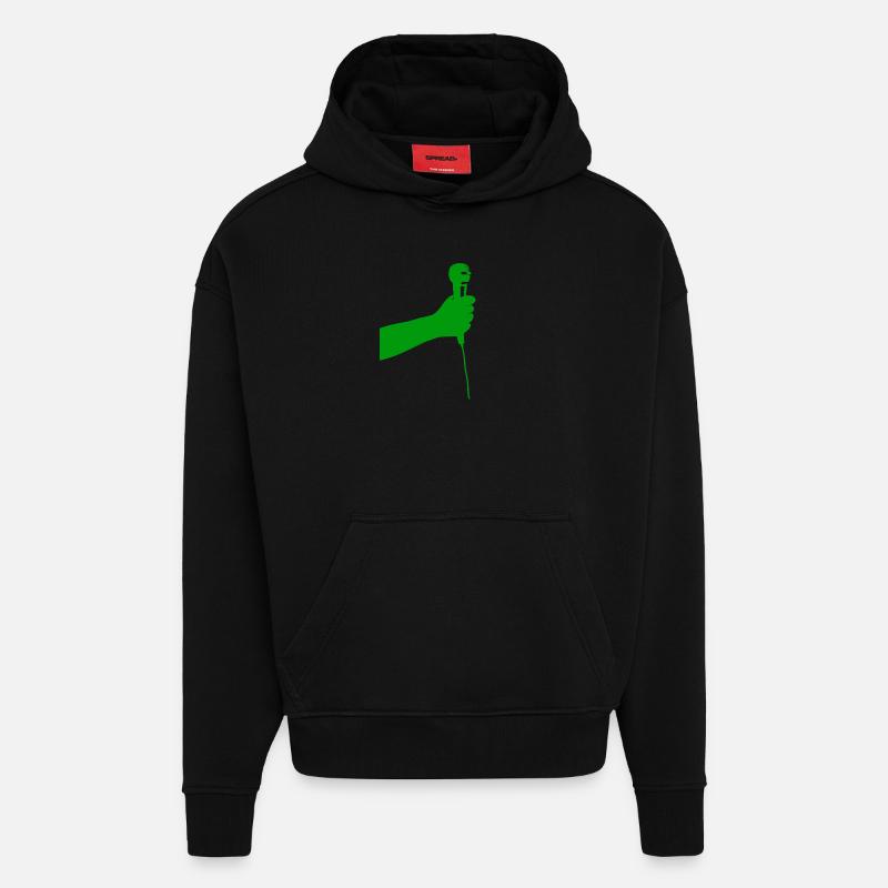 microphone (vert) - Sweat à capuche bio épais oversize fabriqué en UE - SOLID BLACK