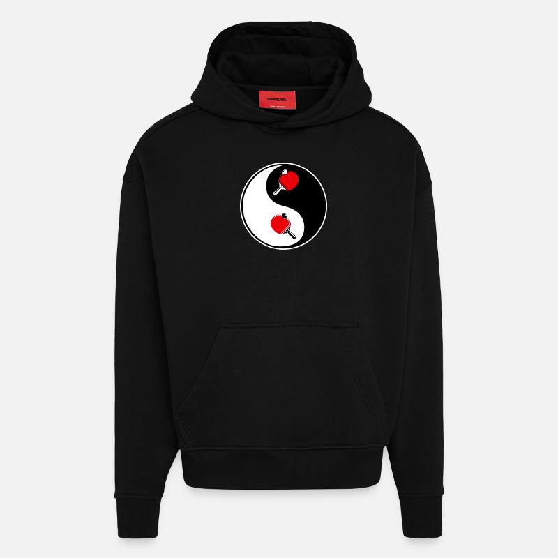 ping pong, yin yang team - Sweat à capuche bio épais oversize fabriqué en UE - SOLID BLACK