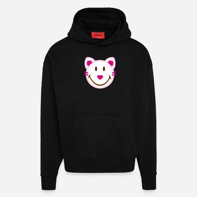 Smiley Cat - Sweat à capuche bio épais oversize fabriqué en UE - SOLID BLACK