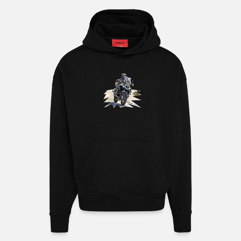 Courbe de vélo d’aventure - Sweat à capuche bio épais oversize fabriqué en UE - SOLID BLACK