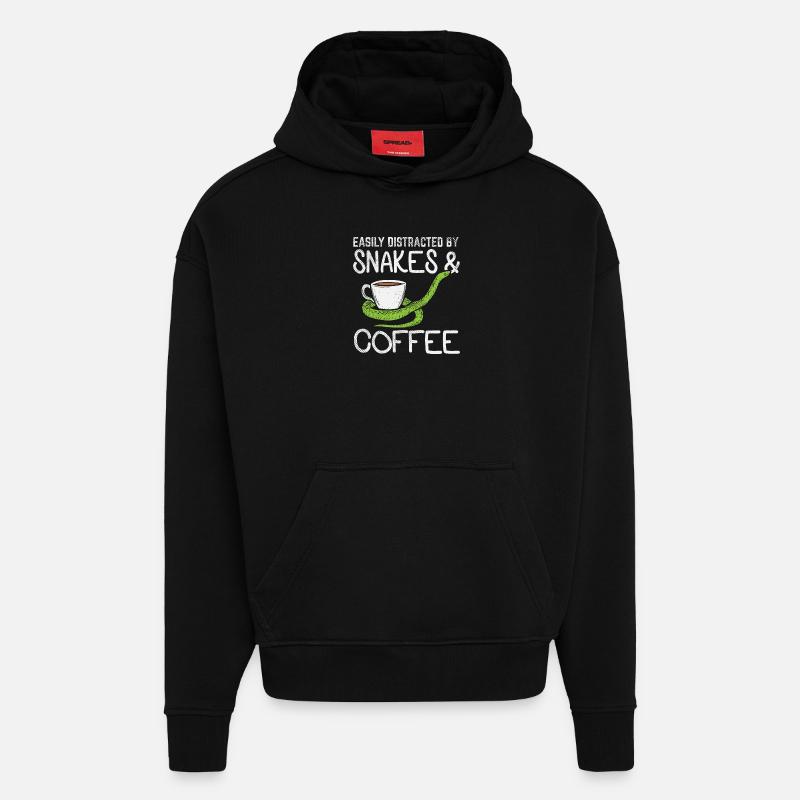 Files d’attente et café - Sweat à capuche bio épais oversize fabriqué en UE - SOLID BLACK