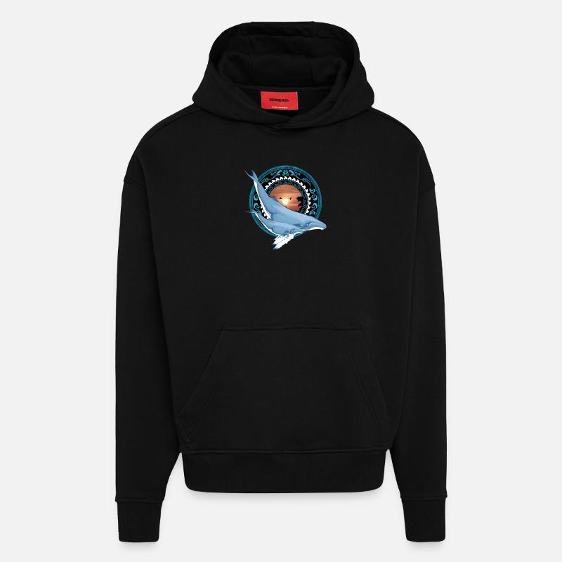 Baleine à bosse hawaïenne - Sweat à capuche bio épais oversize fabriqué en UE - SOLID BLACK