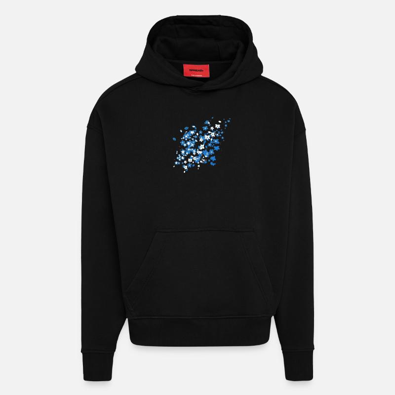 Sakura bleu - Sweat à capuche bio épais oversize fabriqué en UE - SOLID BLACK